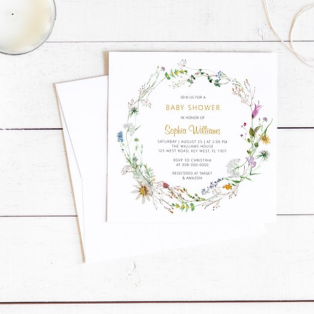Boho Wildflowers Wreath Baby Shower Invitation (Creator Uploaded)