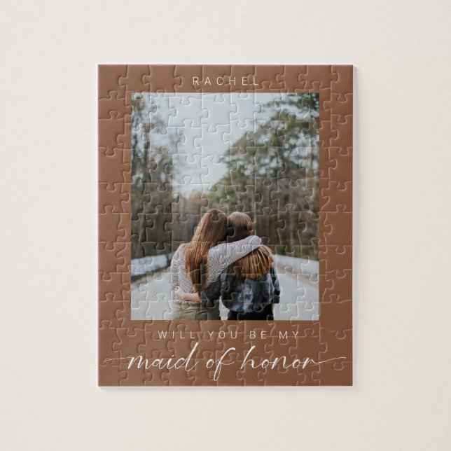 Boho Will you be my Maid of Honour Photo Chic Jigsaw Puzzle (Vertical)
