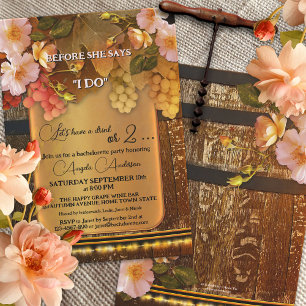 Boho Wine Themed String Lights Bachelorette Party Invitation