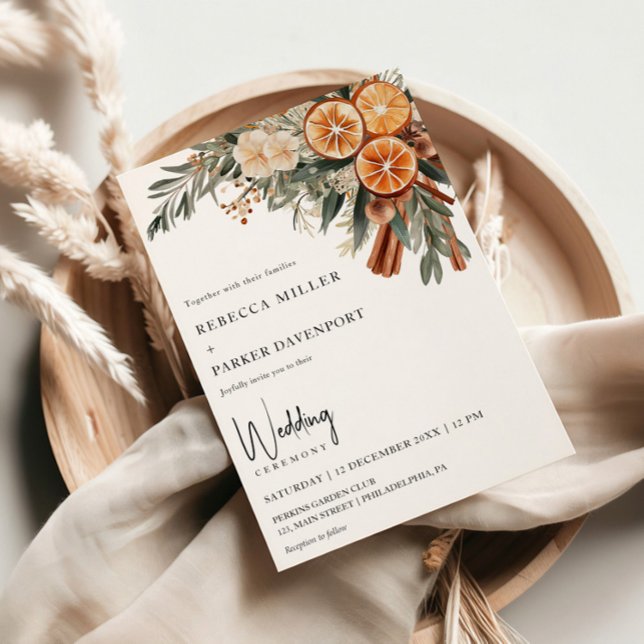 Boho Winter citrus cinnamon orange Wedding Invitation (Creator Uploaded)