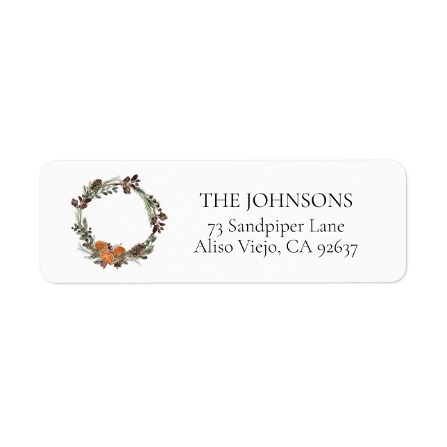 Boho Winter Citrus Wreath Return Address Label (Front)