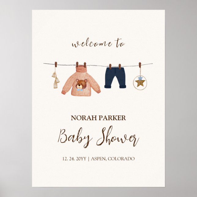 Boho Winter Clothesline Baby Shower  Welcome Sign (Front)