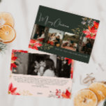 Boho Winter Floral Merry Christmas Five Photo Holiday Card<br><div class="desc">This boho winter floral Merry Christmas five photo holiday card has a whimsical and elegant design featuring vibrant watercolor illustrations of red and pink poinsettias and delicate winter greenery. With chic botanical elements like pine, holly, and winter berries, the card’s colourful palette, including dusty rose and gold accents, adds a...</div>