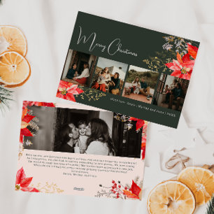 Boho Winter Floral Merry Christmas Five Photo Holiday Card