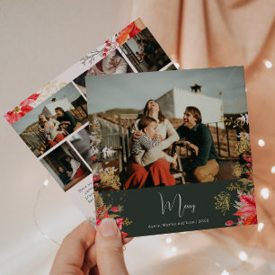 Boho Winter Floral Merry Seven Photo Christmas Holiday Card