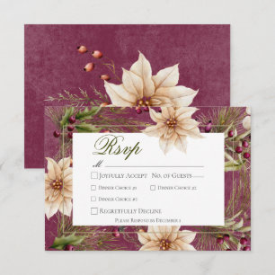 Boho Winter Greenery Boughs Burgundy Dinner RSVP Card