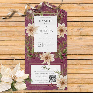 Boho Winter Greenery Boughs Burgundy No Dinner All In One Invitation