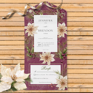 Boho Winter Greenery Boughs Burgundy QR Code All In One Invitation