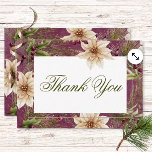 Boho Winter Greenery Boughs Burgundy Wedding Thank You Card