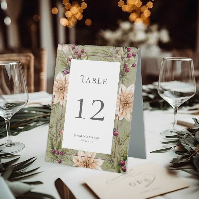 Boho Winter Greenery Boughs Sage Green (Boho Winter Greenery Boughs Sage Tent Table Number)
