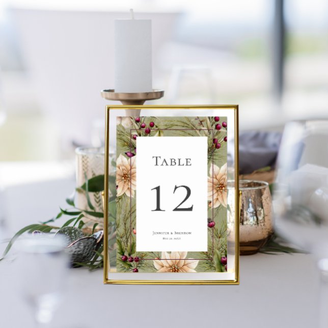 Boho Winter Greenery Boughs Sage Green Table Number (Creator Uploaded)