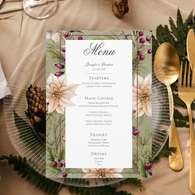 Boho Winter Greenery Boughs Sage Green Wedding Menu (Creator Uploaded)