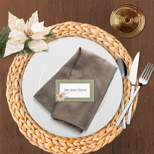 Boho Winter Greenery Boughs Sage Green Wedding Place Card (Creator Uploaded)