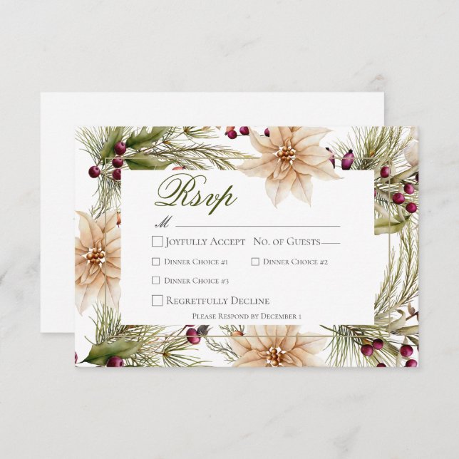 Boho Winter Greenery Boughs White Dinner RSVP Card (Front/Back)