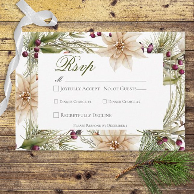 Boho Winter Greenery Boughs White RSVP Card (Creator Uploaded)
