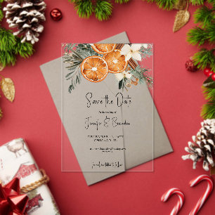 Boho Winter Greenery dry oranges Save the date Acrylic Invitations