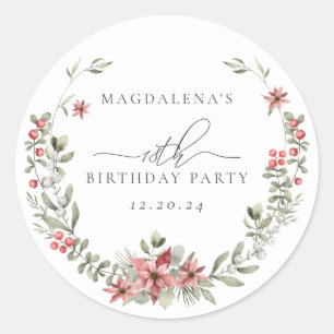 Boho Winter Greenery Red Floral 18th Birthday Classic Round Sticker