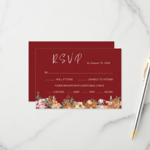 Boho Winter Holiday Burgundy Wedding QR Code RSVP Card