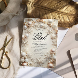 Boho Winter Its a Girl Baby Shower Invitation