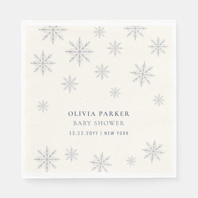 Boho Winter Snowflake Baby Shower Welcome Sign Napkin (Front)