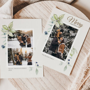 Boho Winter Watercolor Botanical Christmas Holiday Card