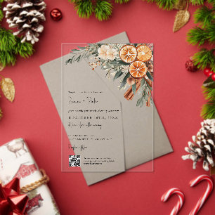 Boho Winter Wedding Qr code RSVP all in one Acrylic Invitations