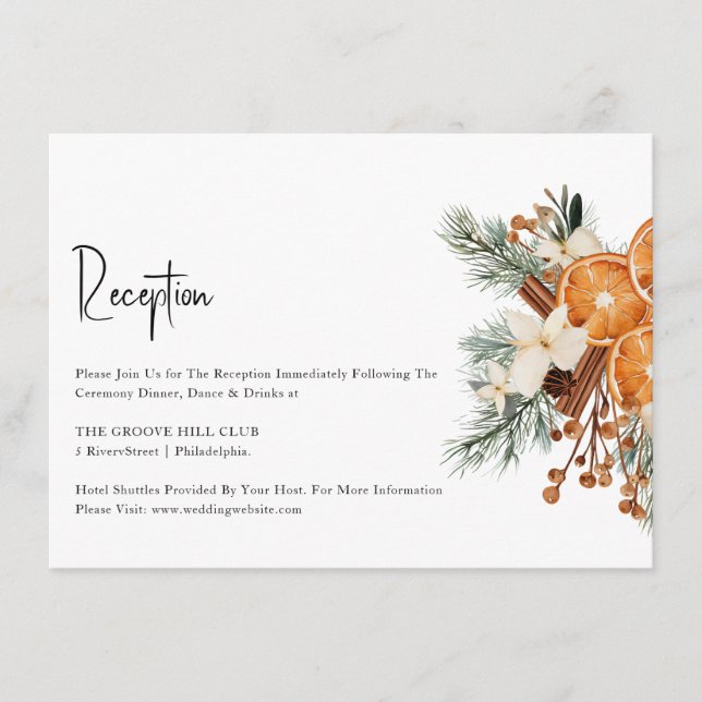 Boho Winter  Wedding reception card (Front)