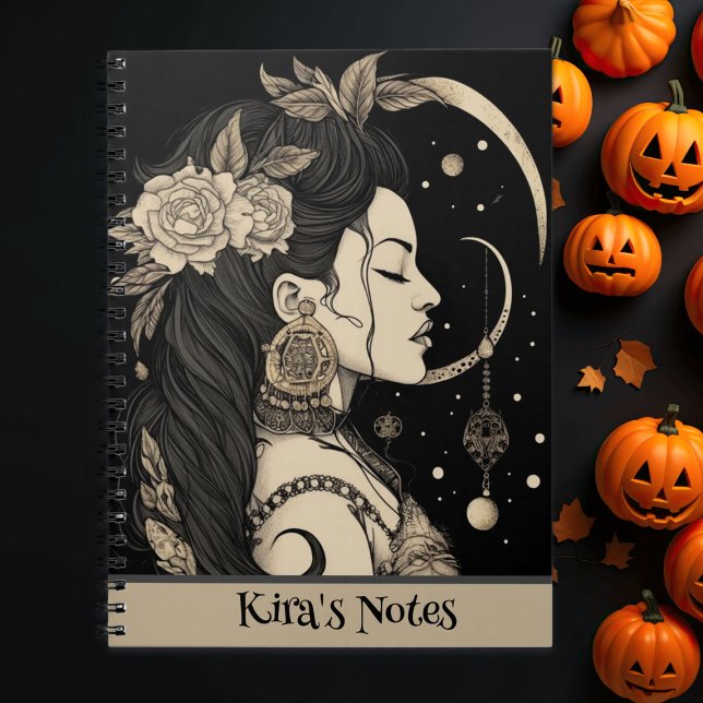Boho Witchy Woman, Celestial Moon Stars, Black   Notebook (Creator Uploaded)