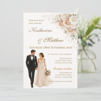 Boho with bride and groom wedding invitation