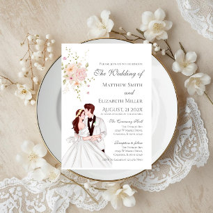 Boho with bride and groom wedding Invitation