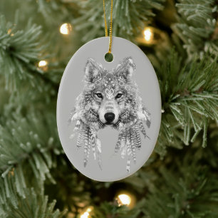 Boho Wolf Customisable  Ceramic Ornament