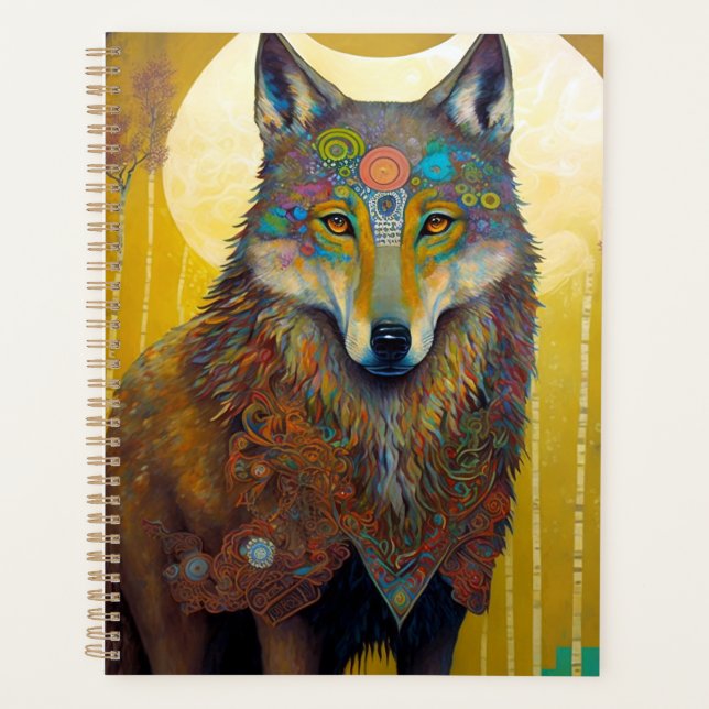 Boho Wolf Surreal Wildlife Art Planner (Front)