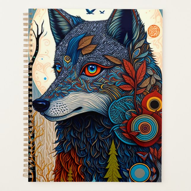 Boho Wolf Surreal Wildlife Art Planner (Front)