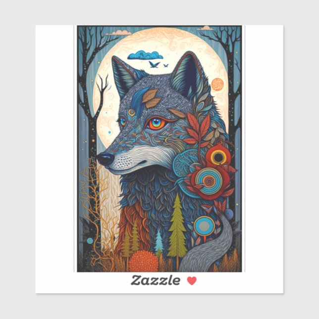 Boho Wolf Surreal Wildlife Art Sticker (Sheet)