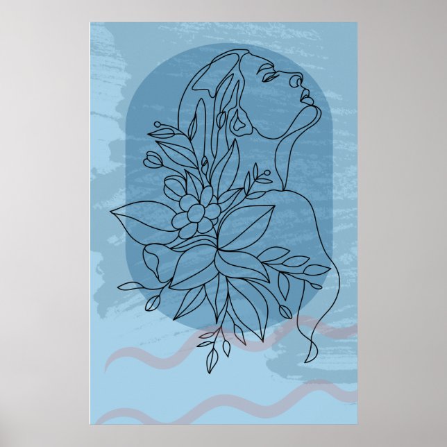 Boho Woman Drawing Line Modern Wall Art (Front)
