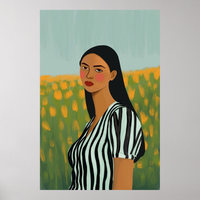 Boho woman flowers poster print art (Front)