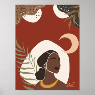 Boho Woman Illustration, Earthy Tones Poster