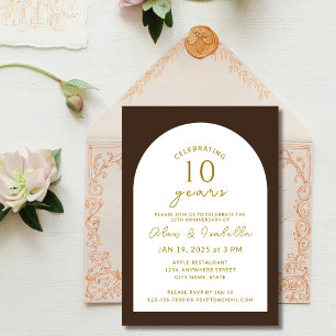 Boho wood and Gold 10th Wedding Anniversary Party Invitation
