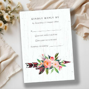 BOHO WOOD COUNTRY BLUSH ARROW FLORAL WEDDING RSVP
