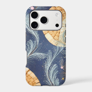 Boho Wood Grain Fan and Navy Feather Botanical 