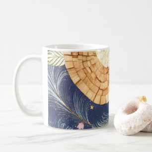 Boho Wood Grain Fan and Navy Feather Botanical  Coffee Mug