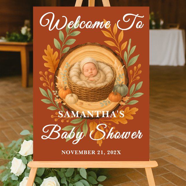 Boho Wood Slice Fall Baby Shower Welcome Acrylic Sign (Creator Uploaded)