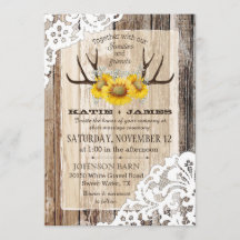 Boho Wood Sunflower Antlers Lace Rustic Wedding