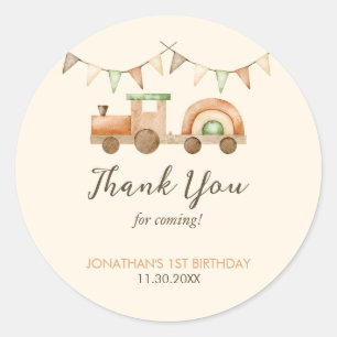 Boho Wood Train Transport Kids Birthday Classic Round Sticker