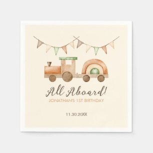 Boho Wood Train Transport Kids Birthday Napkin