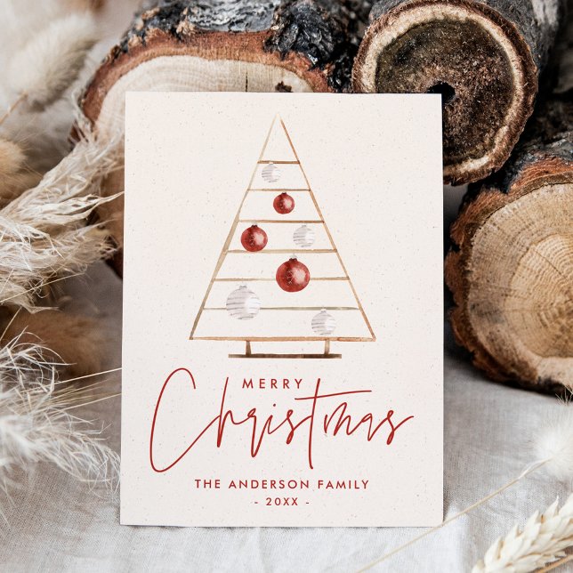 Boho Wooden Christmas Tree Non-Photo Holiday Card (Creator Uploaded)