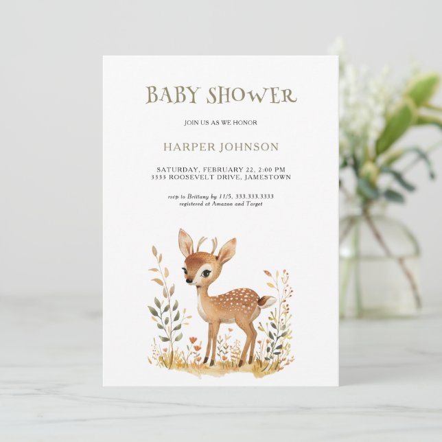 Boho Woodland Animal Baby Shower Invitation (Standing Front)