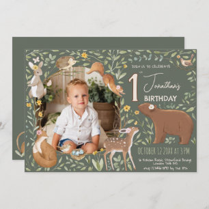 Boho Woodland Animals 1st Birthday Invitation