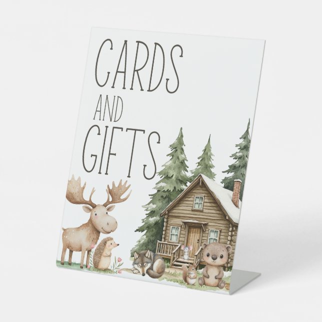 Boho Woodland Animals Baby Shower Cards Gifts Pedestal Sign (Front)
