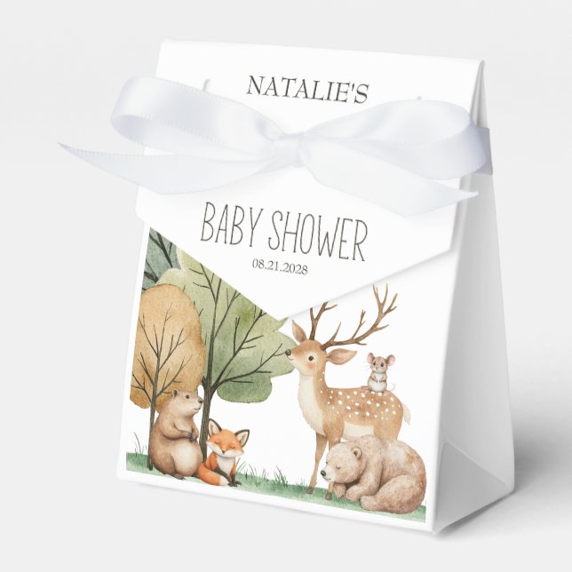 Boho Woodland Animals Baby Shower Favour Box (Front Side)